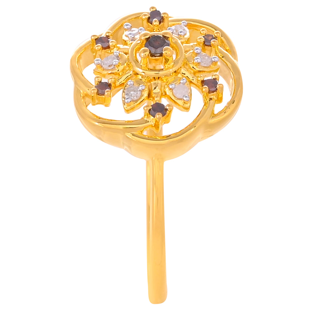 Pozlacené stříbro 925/1000 Prsten s Červeným Diamantem a Bílým Diamantem - Karátové číslo: 0.13. přibližná hmotnost: 2.44 gramů