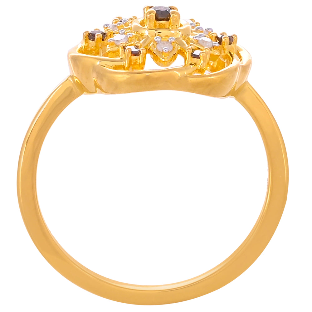 Pozlacené stříbro 925/1000 Prsten s Červeným Diamantem a Bílým Diamantem - Karátové číslo: 0.13. přibližná hmotnost: 2.44 gramů