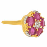 Pozlacené stříbro 925/1000 Prsten s Madagaskarským Rubínem a Bílým Topazem - Karátové číslo: 2.7. přibližná hmotnost: 3.18 gramů