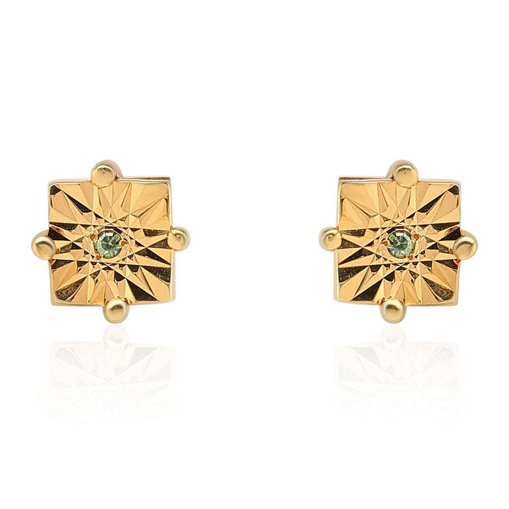 Pozlacené Sterlingové Stříbro 925 / 1000 - Náušnice se Zeleným Diamantem