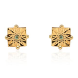 Pozlacené Sterlingové Stříbro 925 / 1000 - Náušnice se Zeleným Diamantem