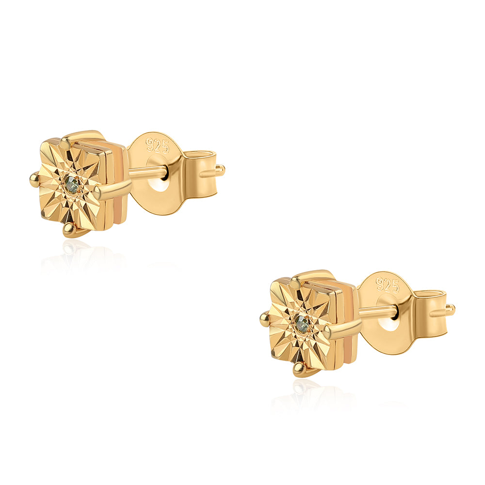 Pozlacené Sterlingové Stříbro 925 / 1000 - Náušnice se Zeleným Diamantem