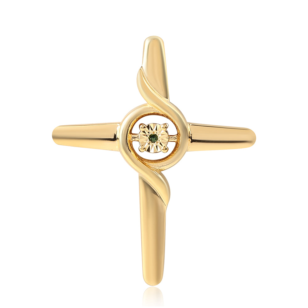 Kříž Pozlacené Sterlingové Stříbro 925 / 1000 - Přívěsek se Zeleným Diamantem