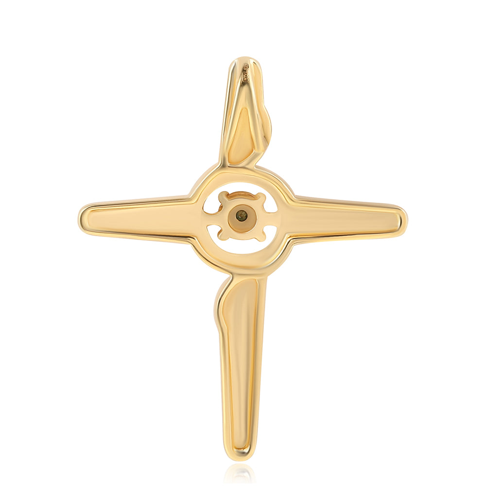 Kříž Pozlacené Sterlingové Stříbro 925 / 1000 - Přívěsek se Zeleným Diamantem