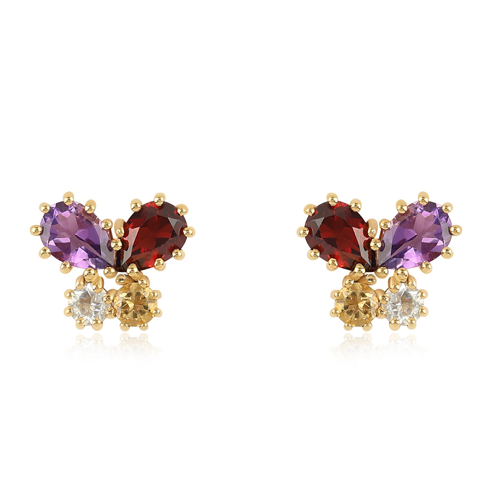Pozlacené Sterlingové Stříbro 925 / 1000 - Náušnice s Africkým Ametystem a Citrínem