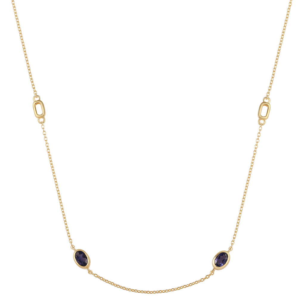 Pozlacené Sterlingové Stříbro 925 / 1000 - Náhrdelník s Iolitem