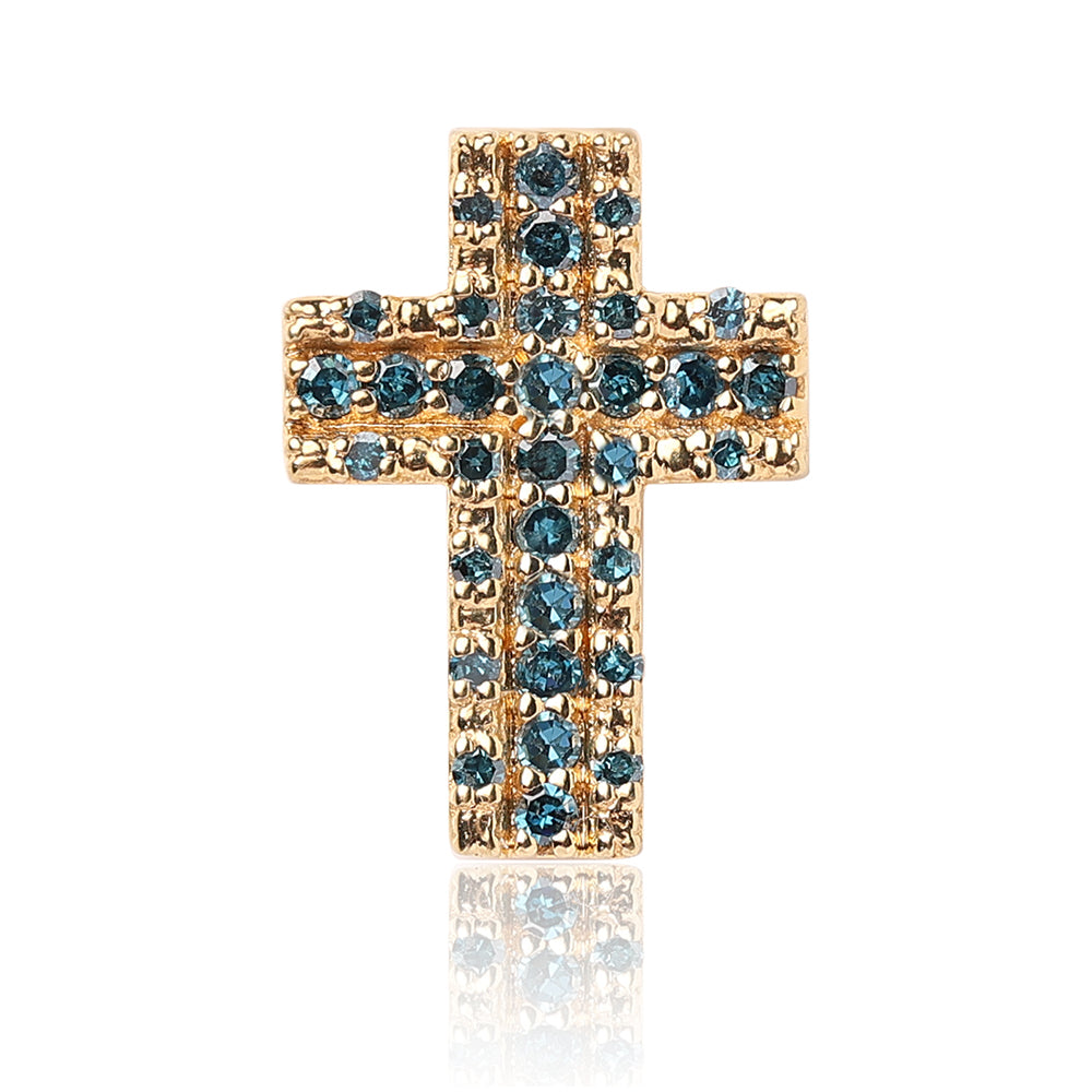 Kříž Pozlacený Stříbrný Přívěsek s Modrým Diamantem a Bílým Diamantem
