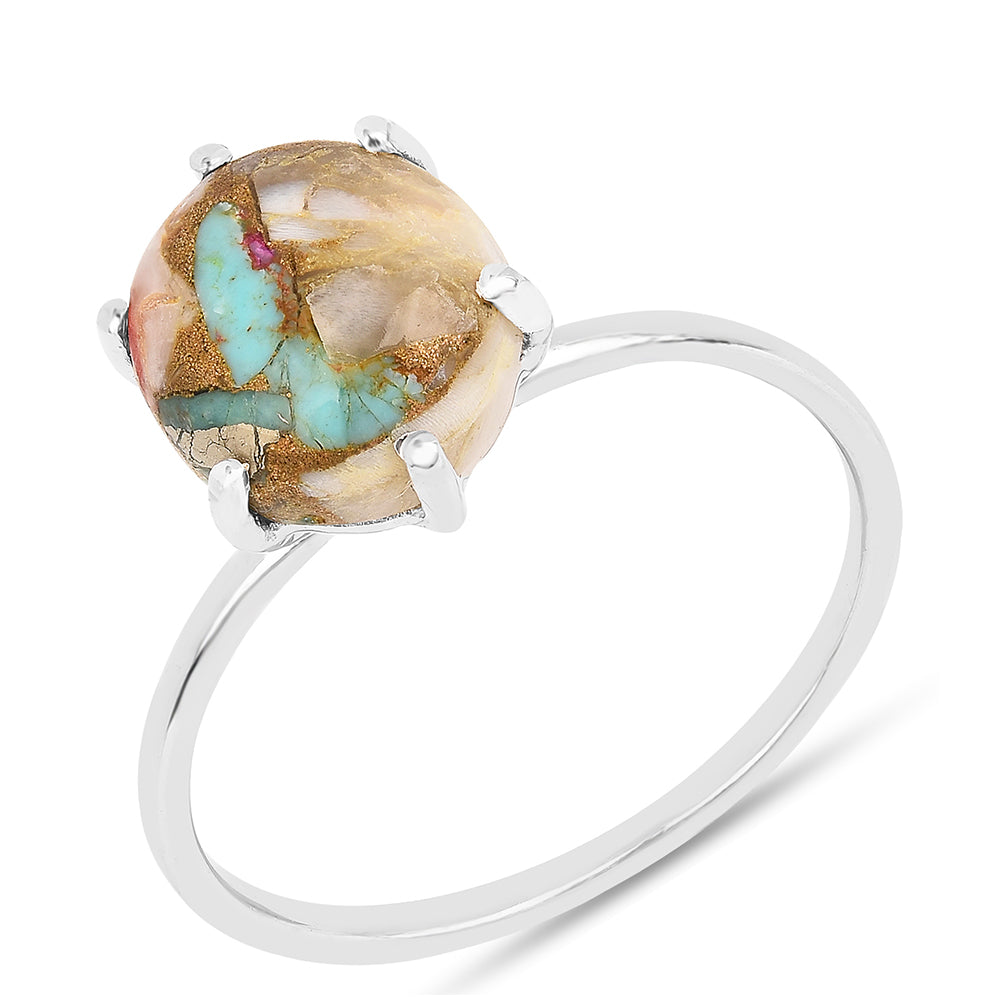 Stříbro 925/1000 Prsten s Ústřicovým Tyrkysem - Karátové číslo: 2.18. přibližná hmotnost: 1.67 gramů