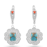 Stříbro 925/1000 Náušnice s Ústřicovým Tyrkysem a Červeným Korálem - Karátové číslo: 3.93. přibližná hmotnost: 6.02 gramů