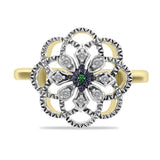 Pozlacené Stříbro 925/1000 - Prsten se Zeleným Diamantem a Bílým Diamantem - Karátové číslo: 0.09. přibližná hmotnost: 3.42 gramů