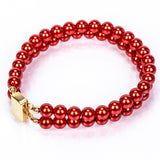 Pozlacený 925 / 1000 Sterlingové Stříbro Náramek s Červená sladkovodní Perlou