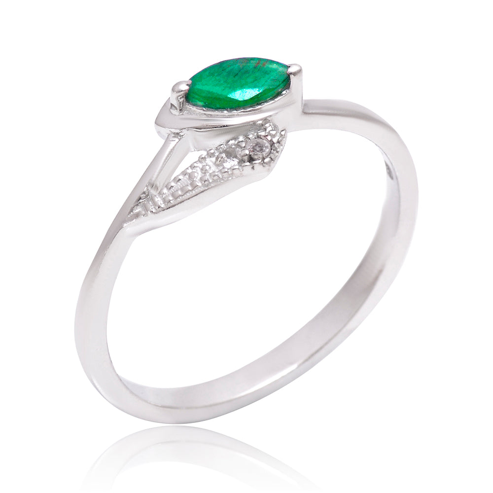 925 / 1000 Sterlingové Stříbro Prsten s Brazilským Smaragdem a Bílým Topazem