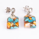 Stříbro 925/1000 - Náušnice s Ústřicovým Tyrkysem - Karátové číslo: 18. přibližná hmotnost: 6.64 gramů