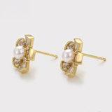 Pozlacené Slitinové Náušnice se Skleněná Perla a Bílým Emporia® Křišťálem