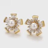 Pozlacené Slitinové Náušnice se Skleněná Perla a Bílým Emporia® Křišťálem