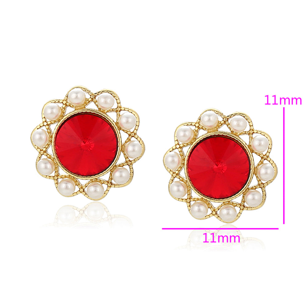 Pozlacené Slitinové Náušnice se Skleněná Perla a Červeným Emporia® Křišťálem