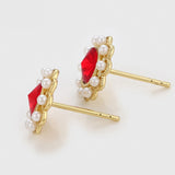 Pozlacené Slitinové Náušnice se Skleněná Perla a Červeným Emporia® Křišťálem