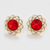 Pozlacené Slitinové Náušnice se Skleněná Perla a Červeným Emporia® Křišťálem