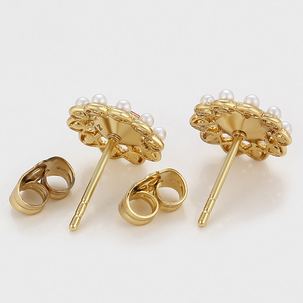 Pozlacené Slitinové Náušnice se Skleněná Perla a Červeným Emporia® Křišťálem