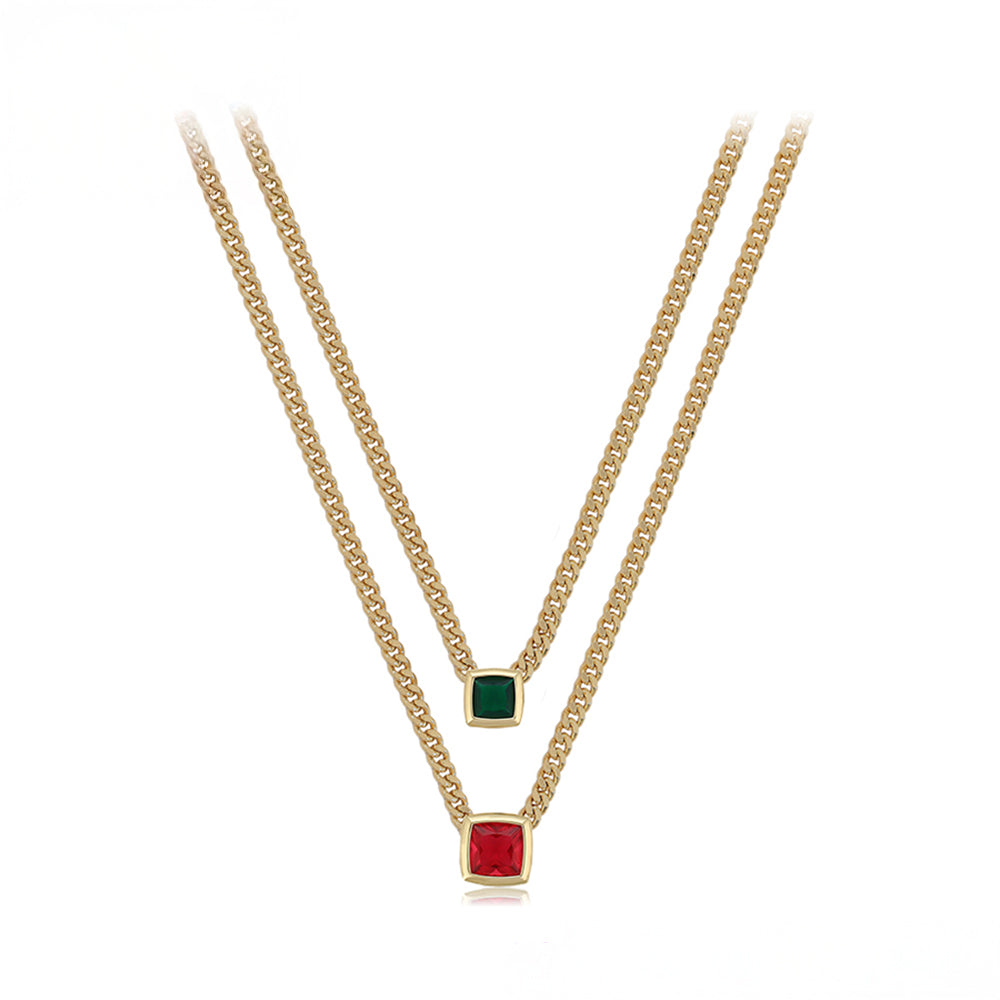 Pozlacený Slitinový Náhrdelník s Červeným Emporia® Křišťálem a se Zeleným Emporia® Křišťálem