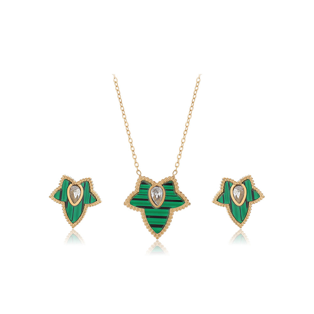 Pozlacená Slitinová Sada se Zeleným Emporia® Křišťálem a Bílým Emporia® Křišťálem ( Náhrdelník+Náušnice )