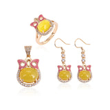 Pozlacená Slitinová Sada se Žlutým Emporia® Křišťálem a Bílým Emporia® Křišťálem ( Náušnice+Prsten+Přívěsek )
