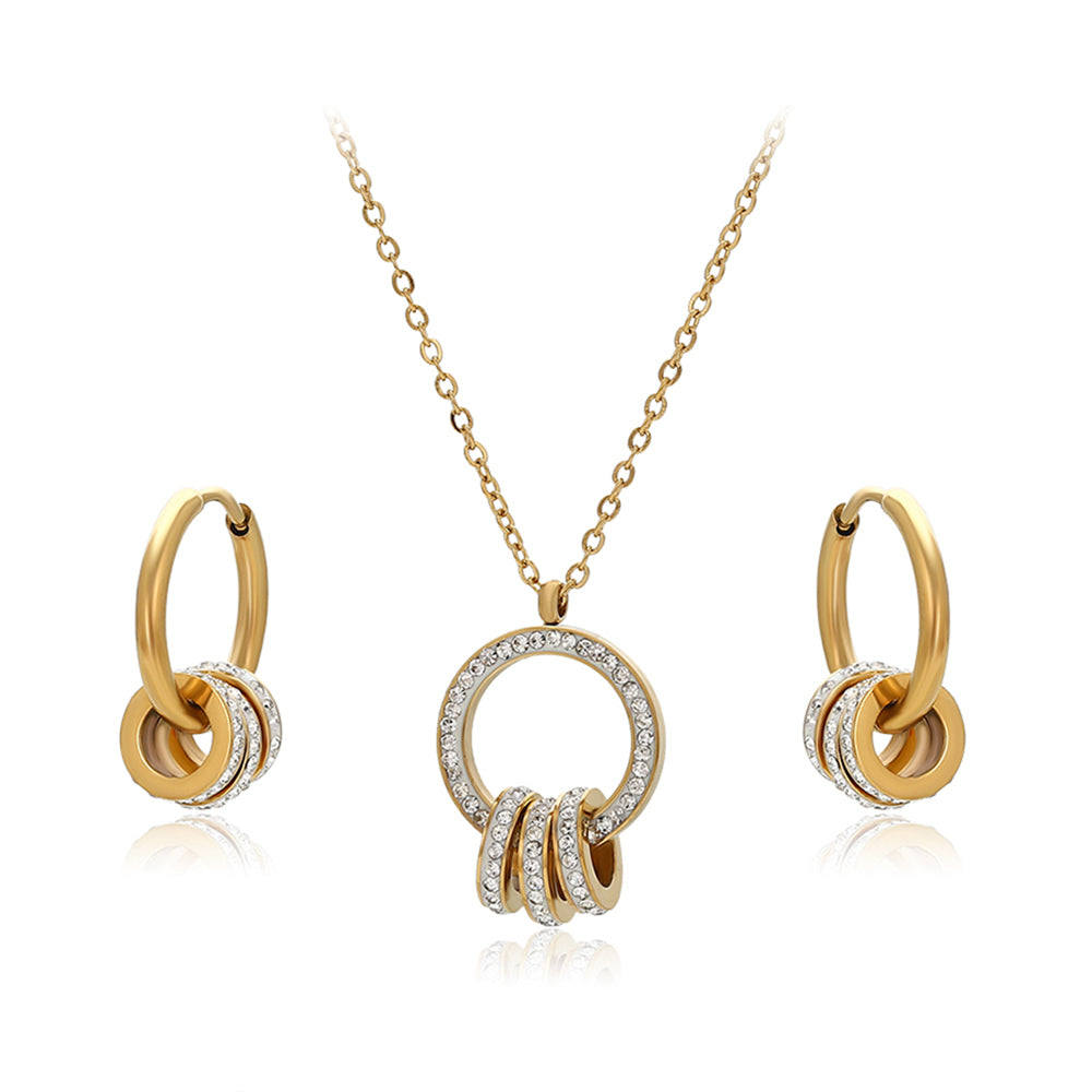 Pozlacená Slitinová Sada s Bílým Emporia® Křišťálem ( Náhrdelník+Náušnice+Přívěsek )