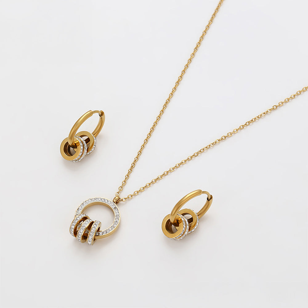 Pozlacená Slitinová Sada s Bílým Emporia® Křišťálem ( Náhrdelník+Náušnice+Přívěsek )