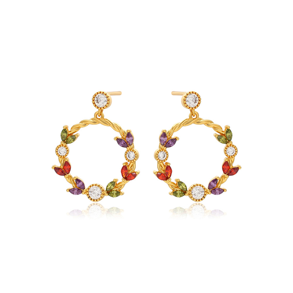 Pozlacené Slitinové Náušnice s Červeným Emporia® Křišťálem a Bílým Emporia® Křišťálem