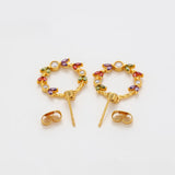 Pozlacené Slitinové Náušnice s Červeným Emporia® Křišťálem a Bílým Emporia® Křišťálem