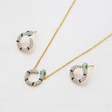 Pozlacená Slitinová Sada se Zeleným Emporia® Křišťálem a Bílým Emporia® Křišťálem ( Náhrdelník+Náušnice )