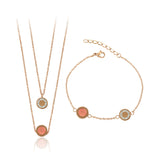 Pozlacená Slitinová Sada s Růžovým Emporia® Křišťálem a Bílým Emporia® Křišťálem ( Náhrdelník+Náramek )