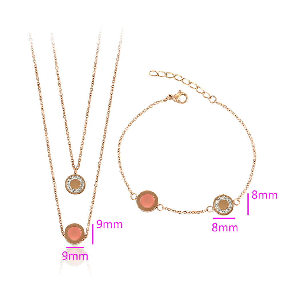 Pozlacená Slitinová Sada s Růžovým Emporia® Křišťálem a Bílým Emporia® Křišťálem ( Náhrdelník+Náramek )