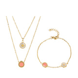 Pozlacená Slitinová Sada s Růžovým Emporia® Křišťálem a Bílým Emporia® Křišťálem ( Náhrdelník+Náramek )