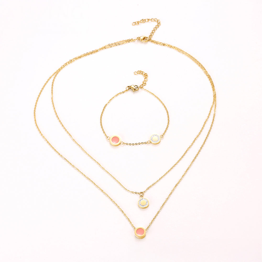 Pozlacená Slitinová Sada s Růžovým Emporia® Křišťálem a Bílým Emporia® Křišťálem ( Náhrdelník+Náramek )