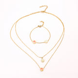 Pozlacená Slitinová Sada s Růžovým Emporia® Křišťálem a Bílým Emporia® Křišťálem ( Náhrdelník+Náramek )