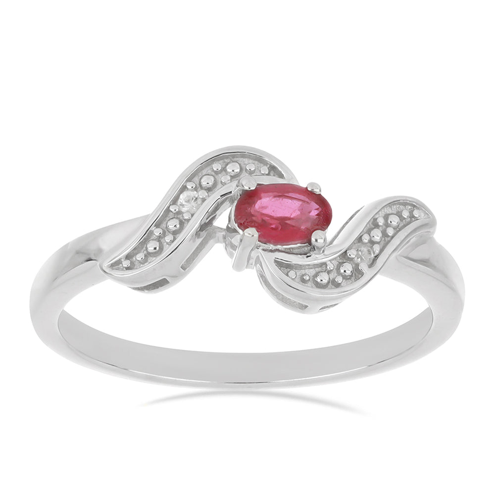Stříbro 925/1000 Prsten s Madagaskarským Rubínem a Bílým Topazem - Karátové číslo: 0.42. přibližná hmotnost: 2.92 gramů