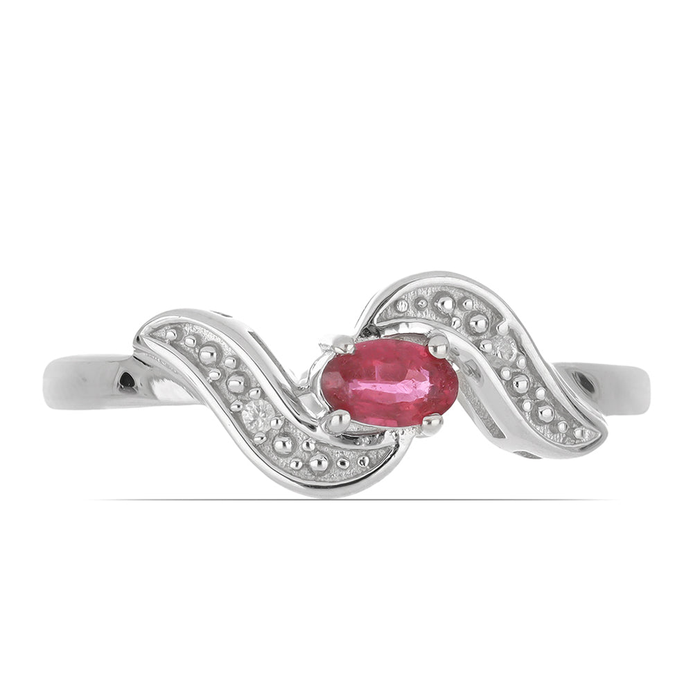 Stříbro 925/1000 Prsten s Madagaskarským Rubínem a Bílým Topazem - Karátové číslo: 0.42. přibližná hmotnost: 2.92 gramů