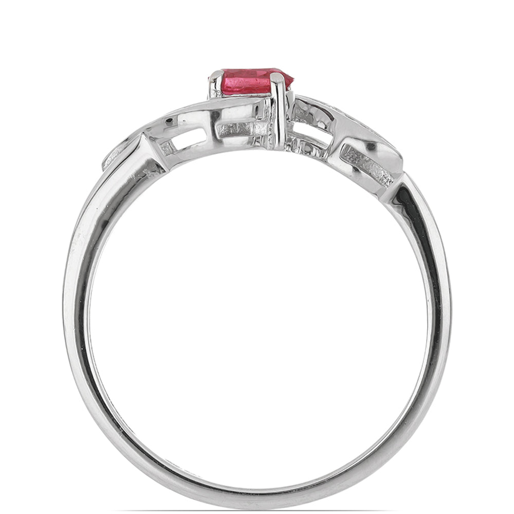 Stříbro 925/1000 Prsten s Madagaskarským Rubínem a Bílým Topazem - Karátové číslo: 0.42. přibližná hmotnost: 2.92 gramů