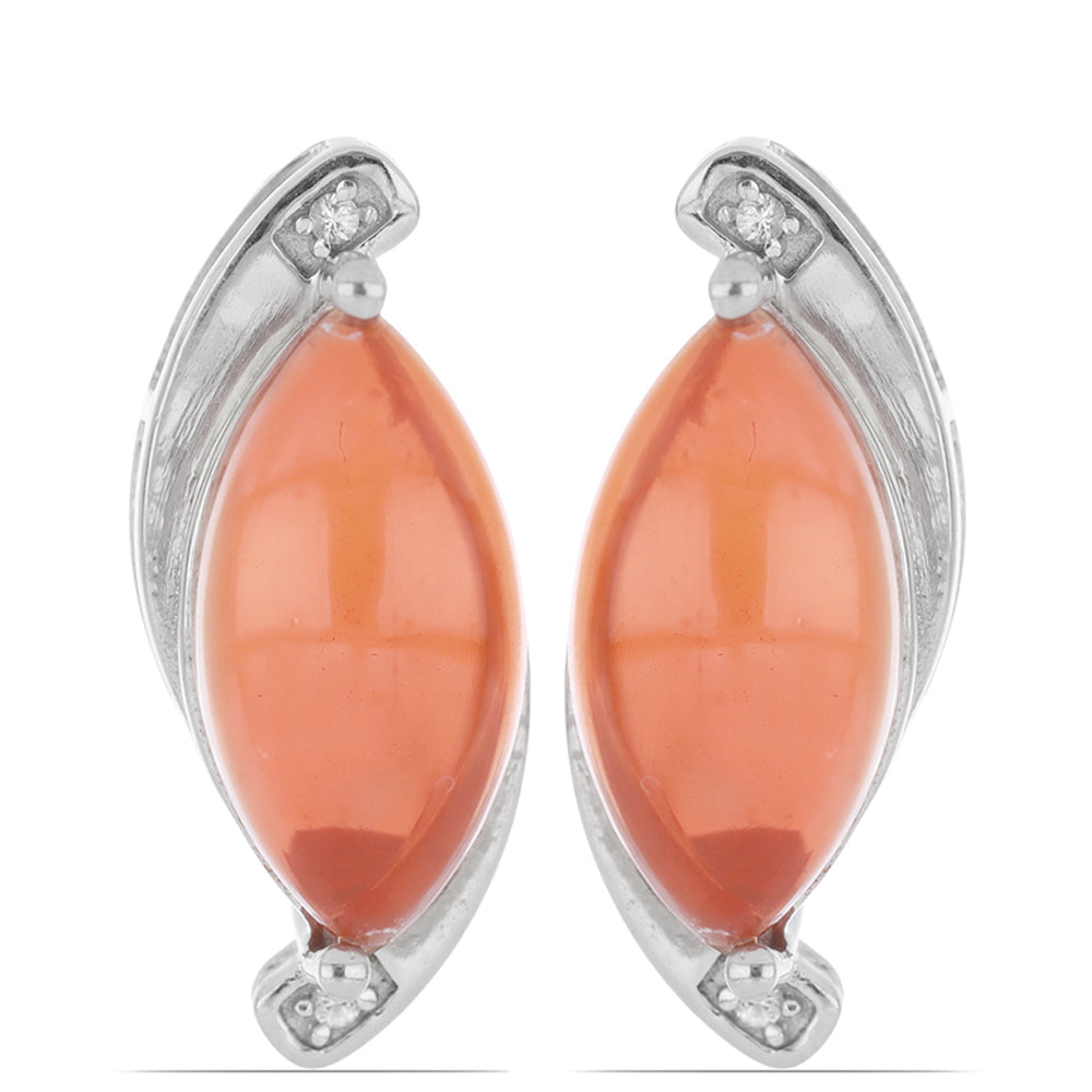Stříbro 925/1000 Náušnice s Oranžovým Opálem z Lega Dembi a Bílým Topazem - Karátové číslo: 4.5. přibližná hmotnost: 6.13 gramů