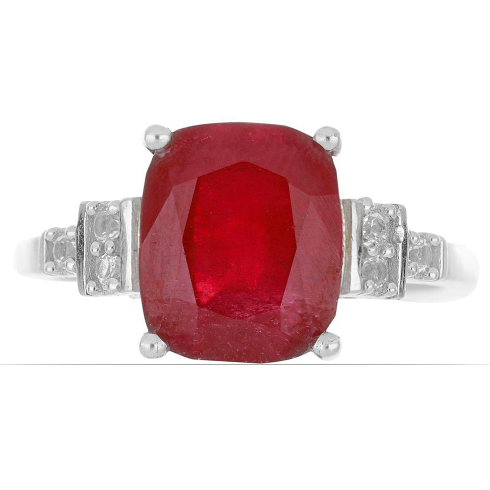 Stříbro 925/1000 Prsten s Madagaskarským Rubínem a Bílým Topazem - Karátové číslo: 8.3. přibližná hmotnost: 4.61 gramů