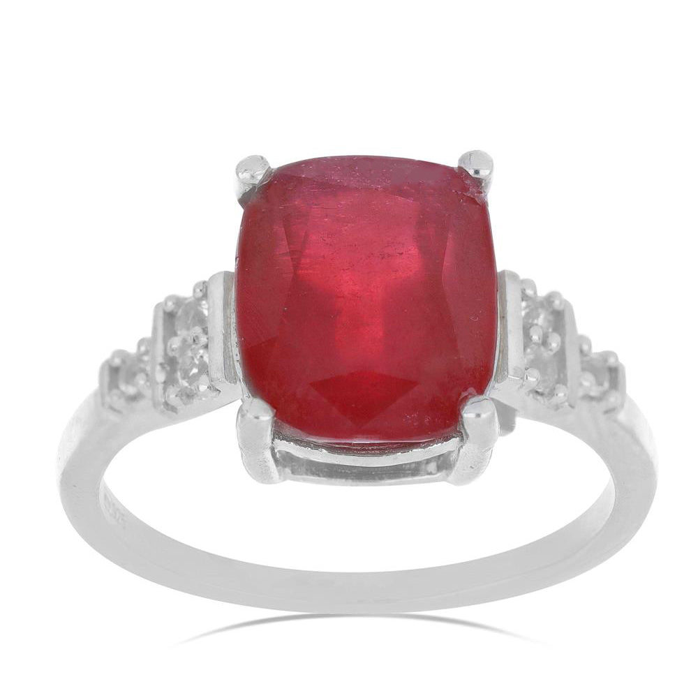 Stříbro 925/1000 Prsten s Madagaskarským Rubínem a Bílým Topazem - Karátové číslo: 8.3. přibližná hmotnost: 4.61 gramů