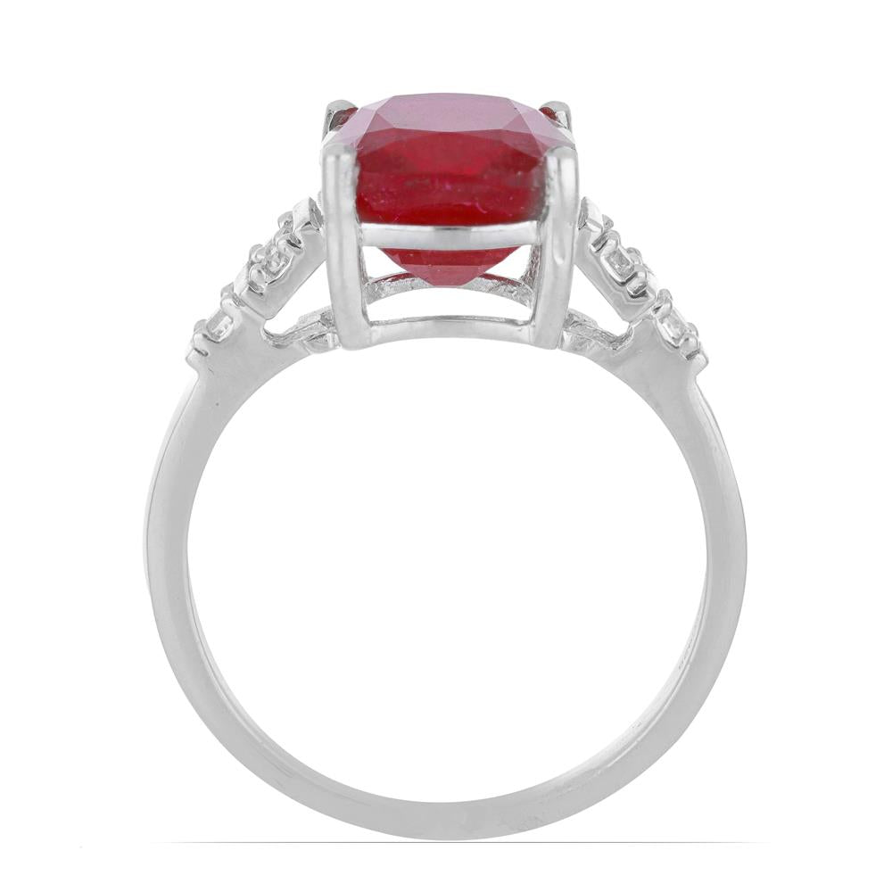 Stříbro 925/1000 Prsten s Madagaskarským Rubínem a Bílým Topazem - Karátové číslo: 8.3. přibližná hmotnost: 4.61 gramů