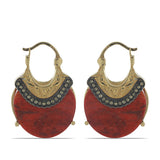 Pozlacené stříbro 925/1000 Náušnice s Červeným Houbovým Korálem a Marcasitem - Karátové číslo: 16.03. přibližná hmotnost: 9.85 gramů