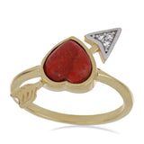 Pozlacené stříbro 925/1000 Prsten s Červeným Houbovým Korálem a Bílým Topazem - Karátové číslo: 1.44. přibližná hmotnost: 3.01 gramů