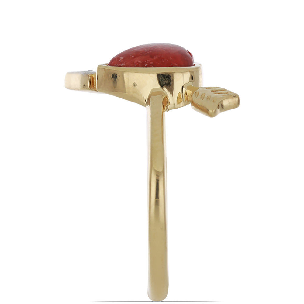 Pozlacené stříbro 925/1000 Prsten s Červeným Houbovým Korálem a Bílým Topazem - Karátové číslo: 1.44. přibližná hmotnost: 3.01 gramů