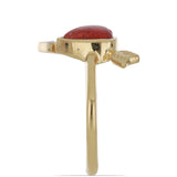 Pozlacené stříbro 925/1000 Prsten s Červeným Houbovým Korálem a Bílým Topazem - Karátové číslo: 1.44. přibližná hmotnost: 3.01 gramů