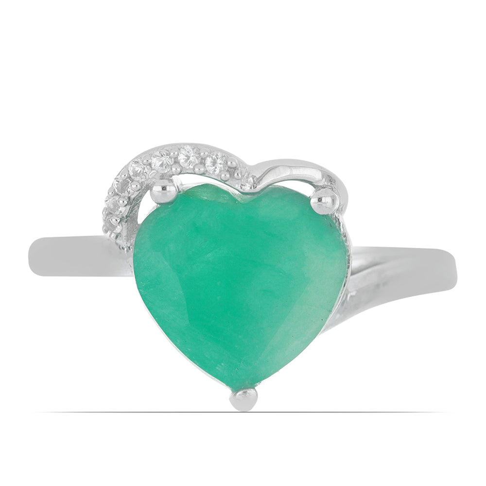 Stříbro 925/1000 Prsten s Brazilským Smaragdem a Bílým Topazem - Karátové číslo: 2.95. přibližná hmotnost: 3.03 gramů