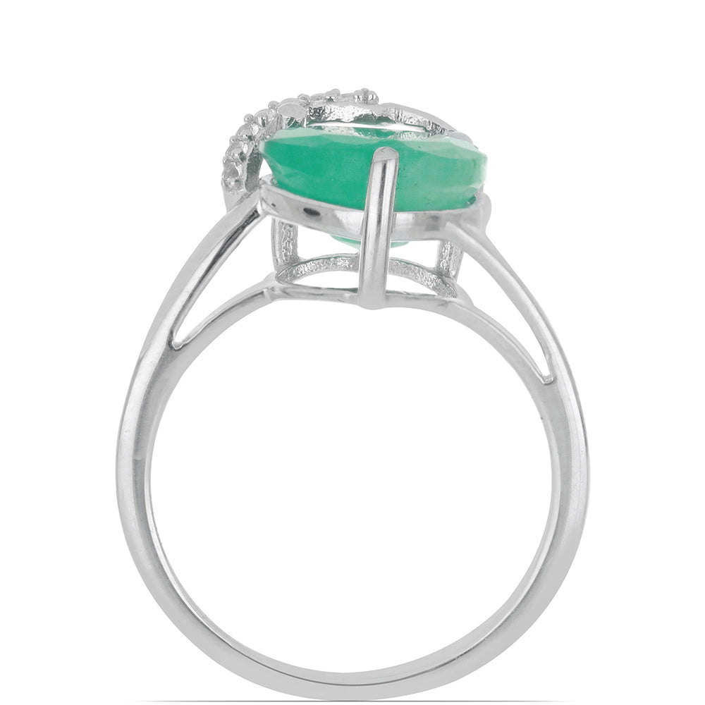 Stříbro 925/1000 Prsten s Brazilským Smaragdem a Bílým Topazem - Karátové číslo: 2.95. přibližná hmotnost: 3.03 gramů