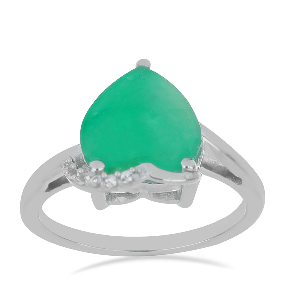 Stříbro 925/1000 Prsten s Brazilským Smaragdem a Bílým Topazem - Karátové číslo: 2.95. přibližná hmotnost: 3.03 gramů